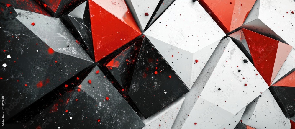 Poster abstract geometric background with red black and white triangular shapes and textures featuring copy