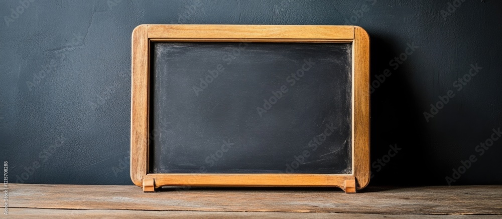 Poster wooden framed chalkboard on dark background with empty space for text copy space