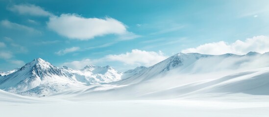 Blank billboard mockup in serene mountain landscape under blue sky ideal for advertising opportunities and customizable text placement