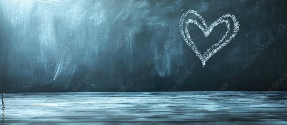 Poster chalkboard texture background with hand-drawn heart on the surface and ample copy space for text ins