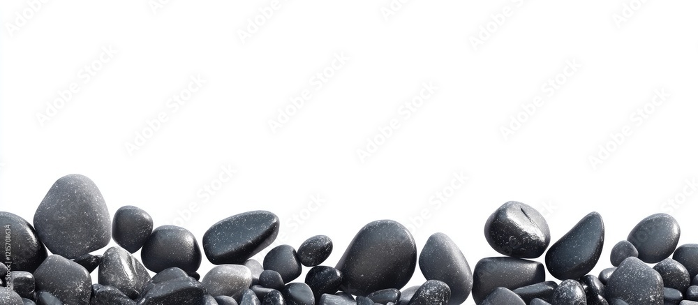 Poster black pebbles arranged on a white background with ample copy space for text or design elements