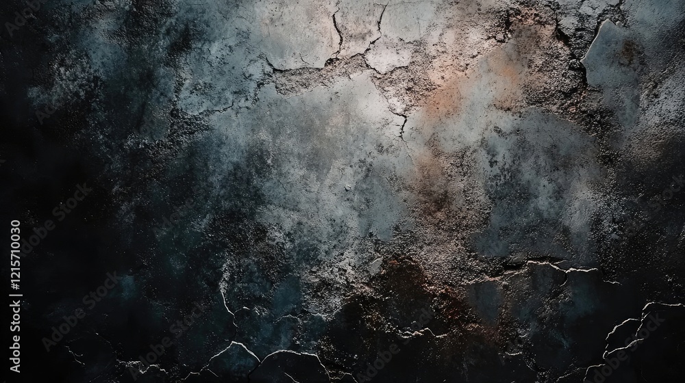 Poster weathered cracked cement wall with stains and empty space for text or design elements in a dark text