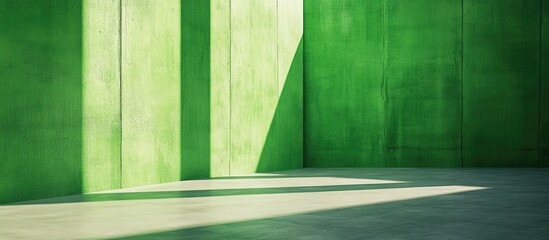 Green concrete interior wall with shadows and light reflection on the floor providing ample Copy Space for text placement.