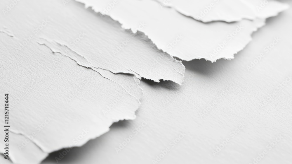 Poster torn white paper texture with shadows and highlights on a smooth background copy space