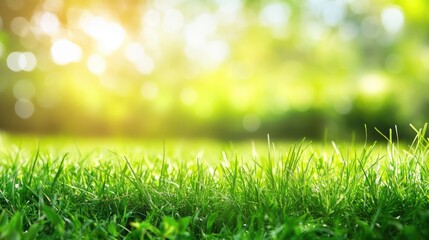 Fototapeta premium Vibrant spring field with tall grass bathed in sunlight showcasing nature's beauty and promoting themes of ecology and sustainability