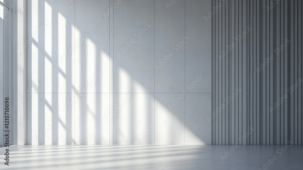 Poster minimalist interior space with light shadows on white walls and floor showcasing architecture with c