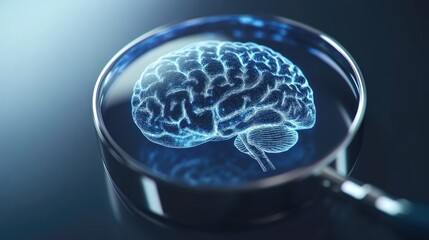 Microscopic Brain Evaluation Icon with Empty Text Space for AI and Technology Concepts