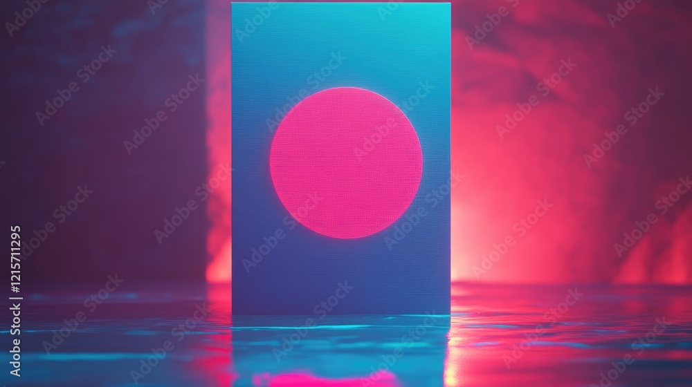 Poster minimalist retro paper card with cyan and magenta colors and circle shape for fintech advertising in