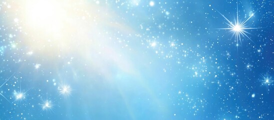 Blue Starry Sky Background with Light Rays and Bokeh Effects Copy Space