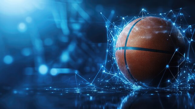 AI Driven Sports Analytics with Basketball Conceptual Background and Empty Space for Text Placement
