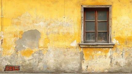 Aged Yellow Wall with Window Frame Providing Ideal Copyspace for Text Placement and Creative Design Use