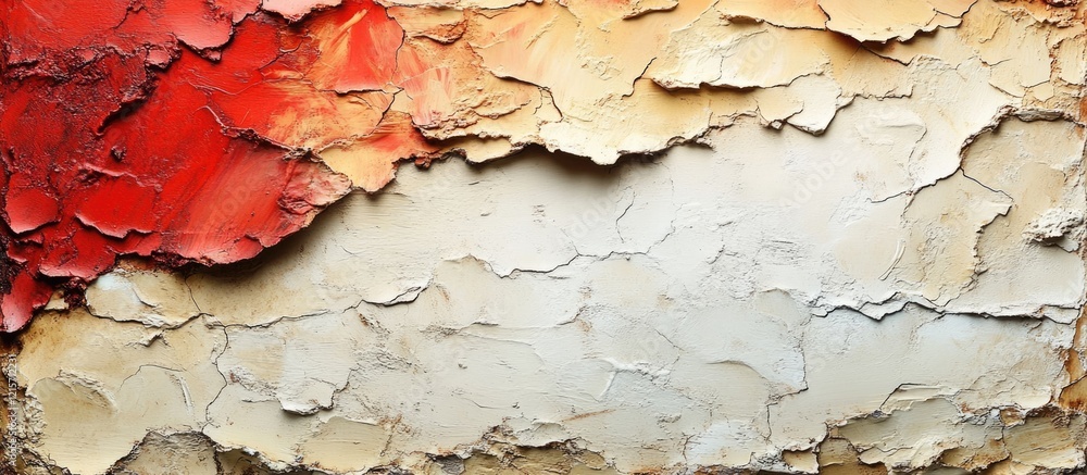 Aufkleber abstract textured background with cracked paint in red and beige tones featuring copy space for text