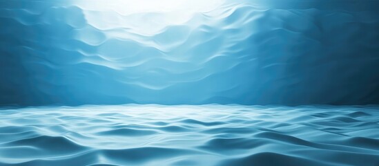 Fototapeta premium Underwater scene with wave patterns and light reflections creating a tranquil blue atmosphere Copy Space