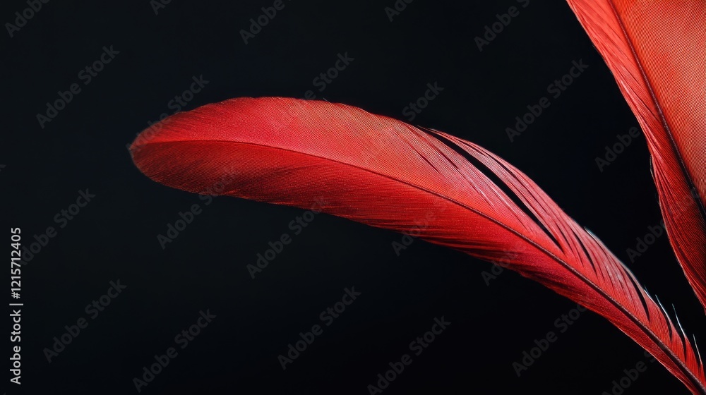 Poster vibrant red feather against a dark background with smooth texture and copy space for text placement
