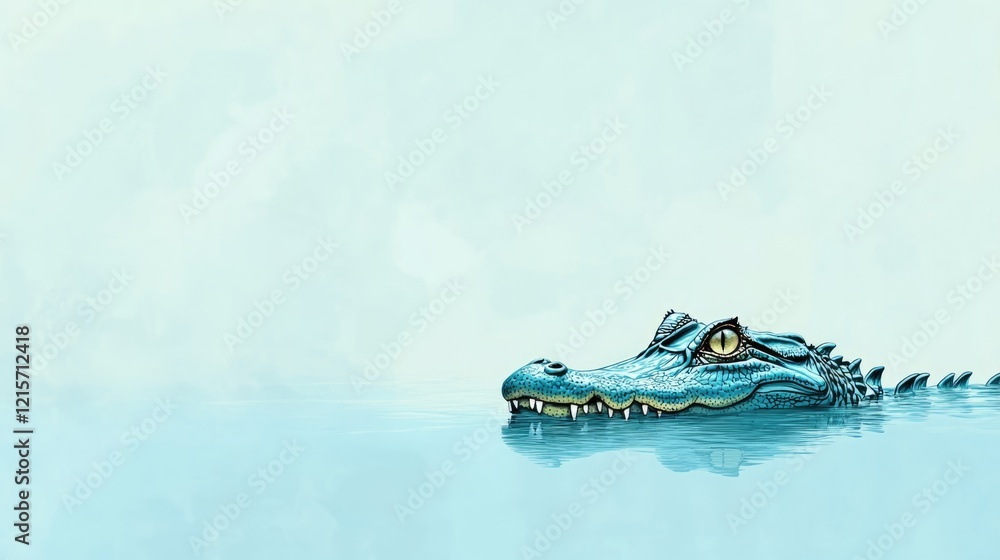 Aufkleber alligator emerging from water with blank space for text placement in a serene background