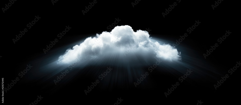 Poster cumulus cloud with soft edges illuminated from below against a dark background with copy space for t