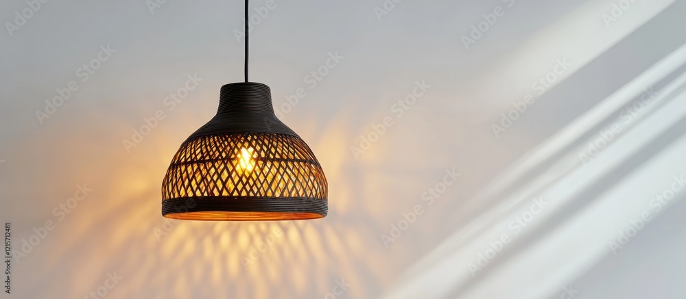 Poster black rattan fiber shade wall pendant light in scandinavian boho style with soft ambient glow and co