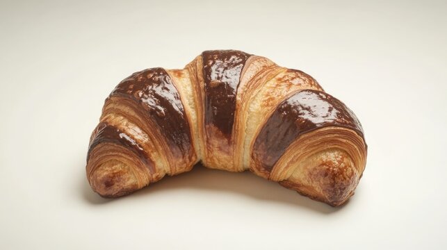 Chocolate croissant isolated on plain background with Copy Space for text placement