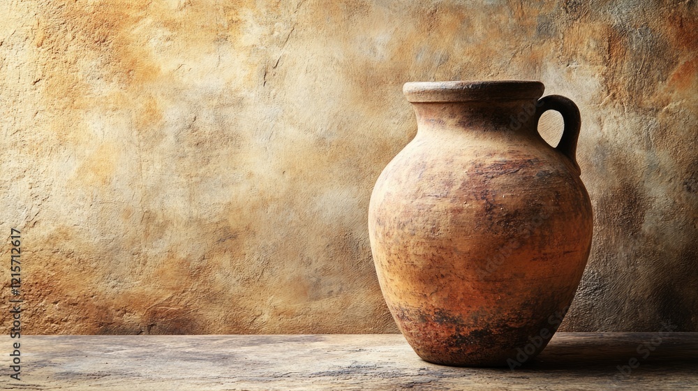 Poster ancient pottery on textured background highlighting historical features with ample empty space for c