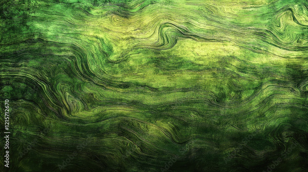 Poster textured green olive wood background with wavy patterns and copyspace for text placement in a panora