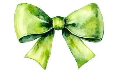 A green bow watercolor on a white background a green Ribbon,generation AI 