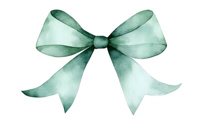A green bow watercolor on a white background a green Ribbon,generation AI 