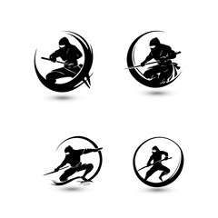 Set Creative logo Ninja modern abstract image of a samurai composed of geometric