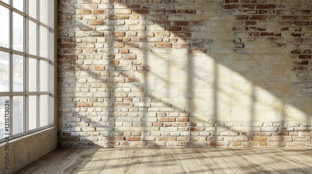 Aufkleber aged brick wall with natural light casting shadows creating an empty space for text placement in a m