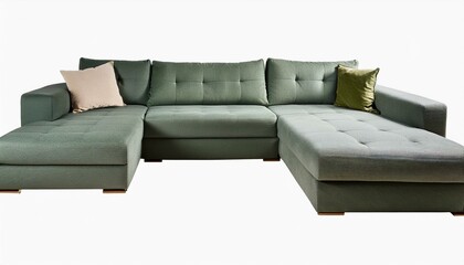 modern l shaped sofa with chaise longue in sage green fabric