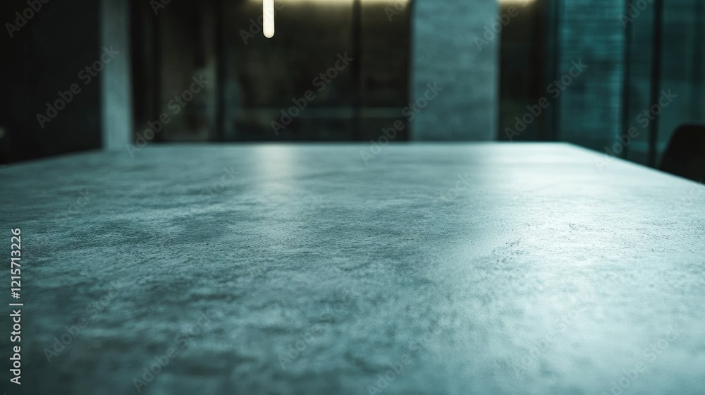 Poster close-up view of a modern concrete tabletop with soft lighting in a contemporary indoor setting and 