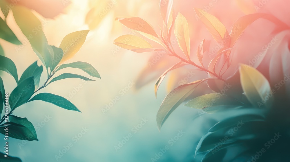 Aufkleber blurry natural background with colorful leafy overlay and soft lighting ideal for text placement in 