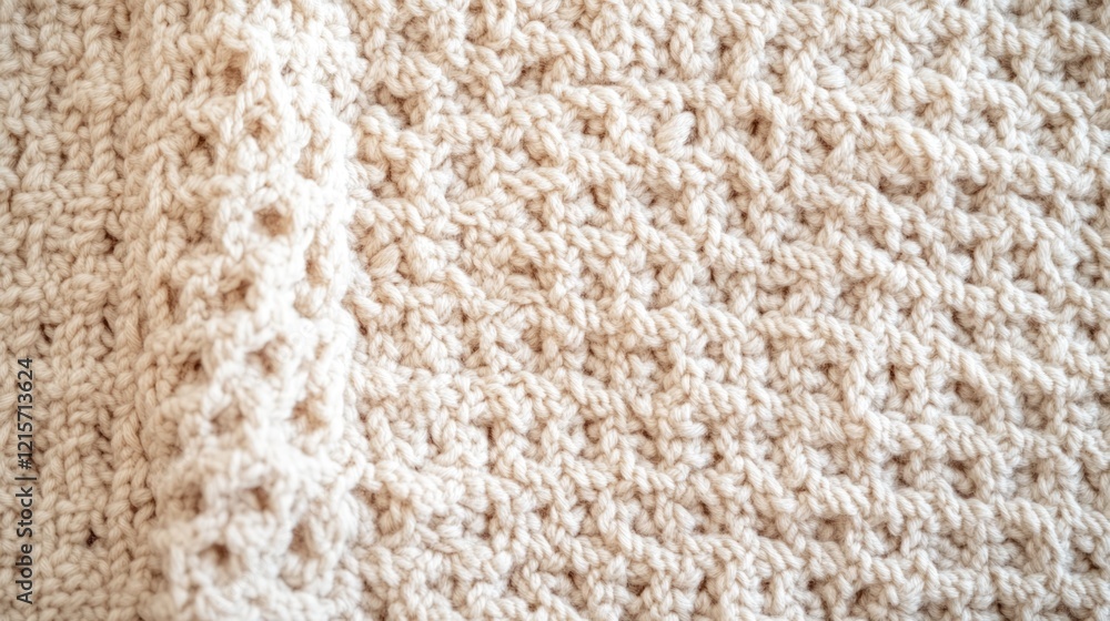 Poster beige knitted texture background with soft yarn details and copy space for design applications