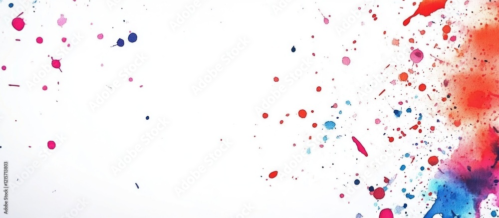 Poster colorful paint splashes on white background with copy space for text placement