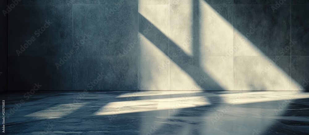 Aufkleber abstract interior space with concrete walls and floor, illuminated by sharp shadows from window ligh
