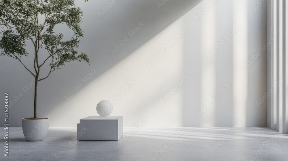 Poster minimalist interior with natural light and greenery ideal for content creation and text placement in