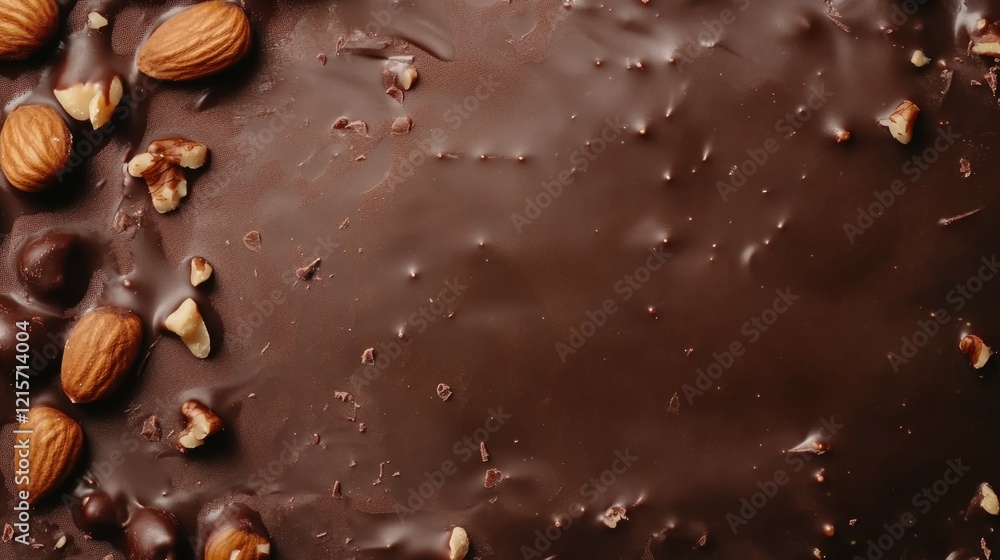 Poster chocolate dessert with nuts on a dark background featuring an even texture and copy space for text p