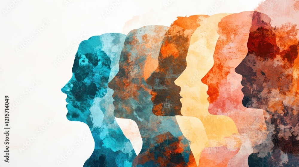 Poster diverse silhouettes representing inclusion and collaboration in organizations with space for custom 