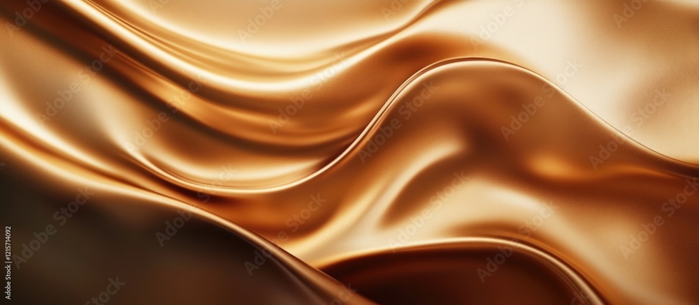 Poster satin fabric texture in gold with flowing waves and soft folds suitable for backgrounds with ample c