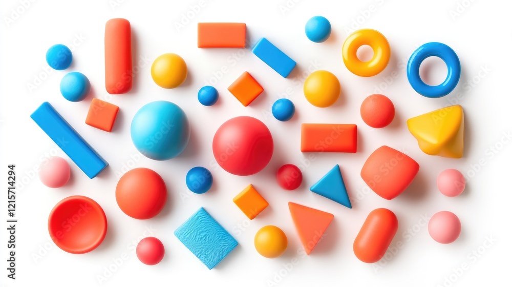 Poster colorful geometric shapes in various sizes and arrangements isolated on a white background for creat