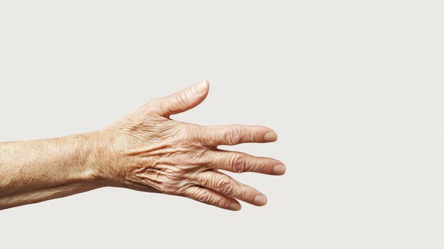 Aged wrinkled hands representing resilience and care with ample copyspace for text in a healthcare or support context