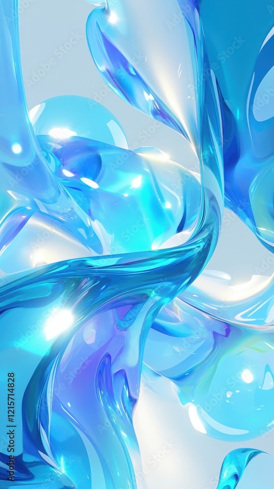 Poster abstract blue liquid forms flowing dynamically