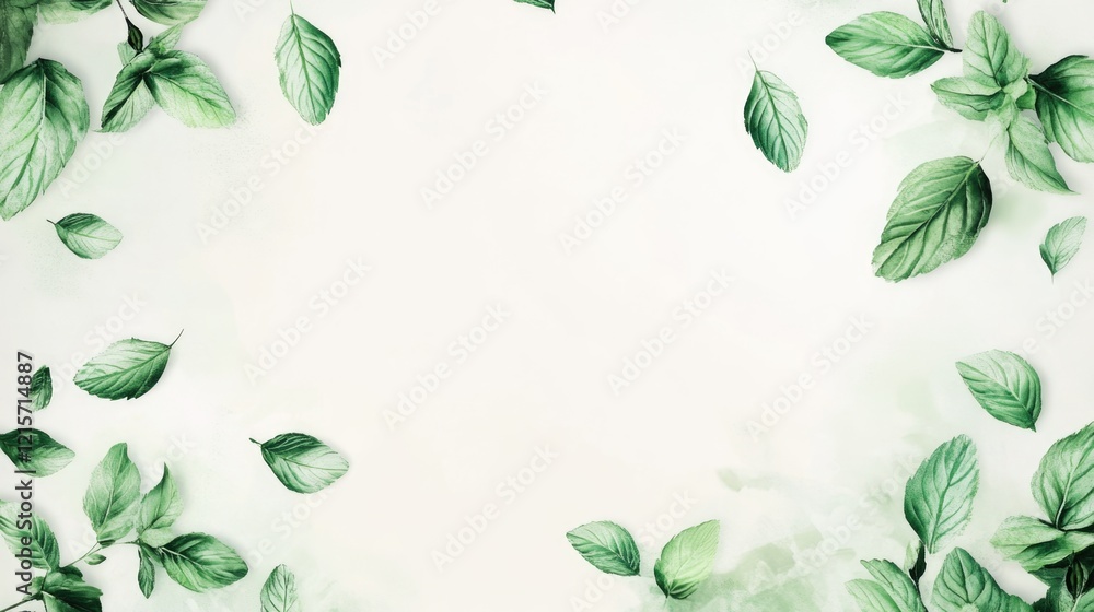 Poster green leaves on a light pastel background with ample copy space for text or design elements.