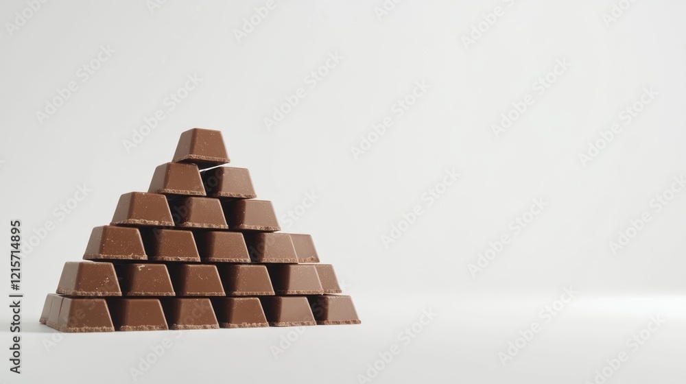 Poster chocolate pyramid stack on white background with copy space for text or graphics