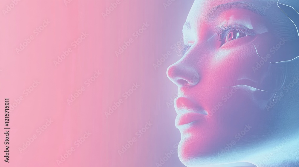 Poster ai innovations in digital transformation featuring abstract female profile with empty space for text