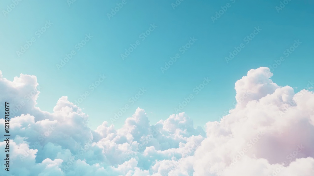 Poster serene cloudscape above a clear blue sky with fluffy white clouds creating a tranquil horizon view a