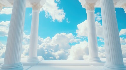Fototapeta premium Heavenly paradise with classical columns and a vibrant blue sky creating an ethereal atmosphere ideal for inspirational text and designs