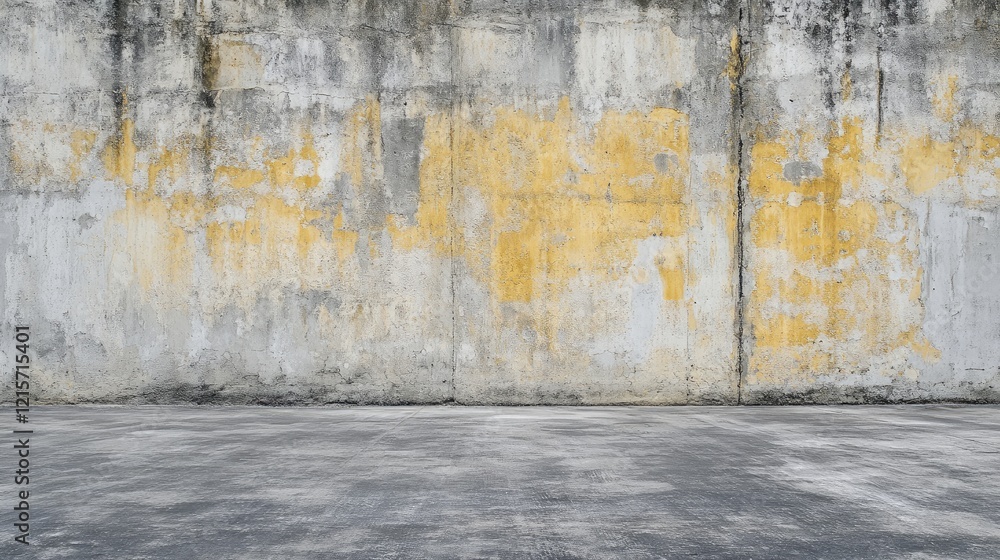 Poster aged concrete wall texture with yellow paint providing ample empty space for text or graphic placeme