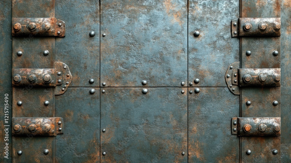 Poster rustic metal wall texture with industrial design elements ideal for background and text placement