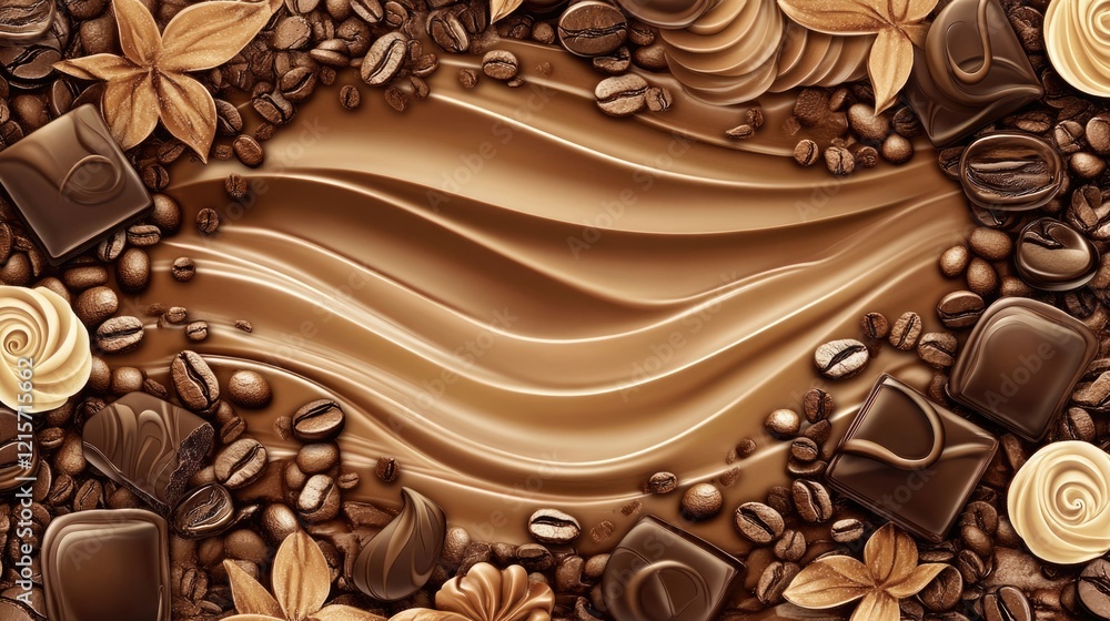 Aufkleber chocolate and coffee background with wavy texture copy space for design elements