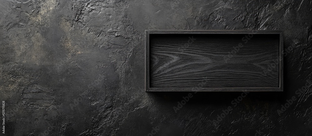 Poster elegant black wooden box on dark textured surface providing ample copyspace for text and design elem
